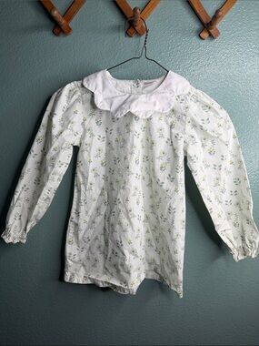 Girls' White Floral Peter Pan Collar Blouse